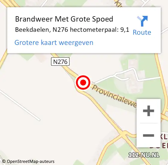 Locatie op kaart van de 112 melding: Brandweer Met Grote Spoed Naar Beekdaelen, N276 hectometerpaal: 9,1 op 11 juni 2022 07:46