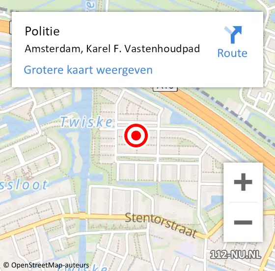 Locatie op kaart van de 112 melding: Politie Amsterdam, Karel F. Vastenhoudpad op 19 juli 2014 20:16