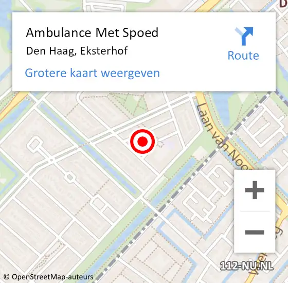 Locatie op kaart van de 112 melding: Ambulance Met Spoed Naar Den Haag, Eksterhof op 11 juni 2022 08:43