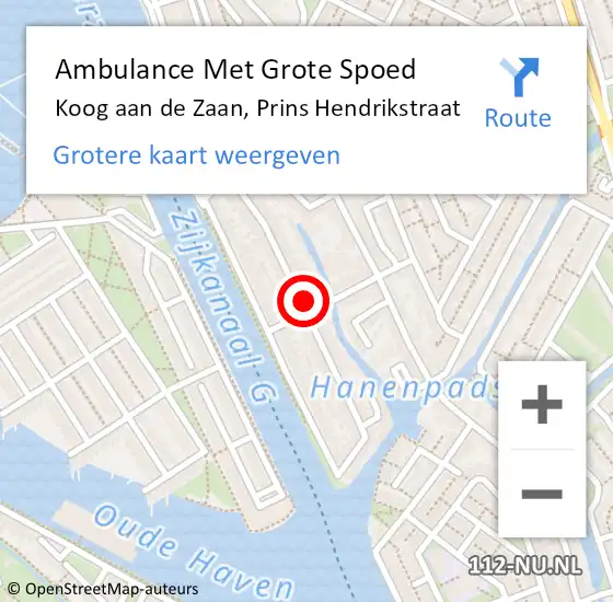 Locatie op kaart van de 112 melding: Ambulance Met Grote Spoed Naar Koog aan de Zaan, Prins Hendrikstraat op 11 juni 2022 08:50