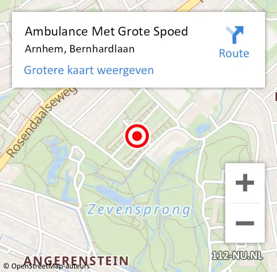 Locatie op kaart van de 112 melding: Ambulance Met Grote Spoed Naar Arnhem, Bernhardlaan op 11 juni 2022 08:52