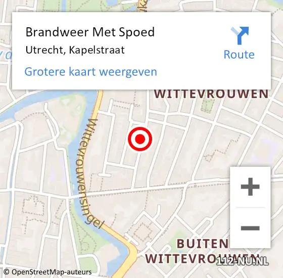 Locatie op kaart van de 112 melding: Brandweer Met Spoed Naar Utrecht, Kapelstraat op 11 juni 2022 09:10