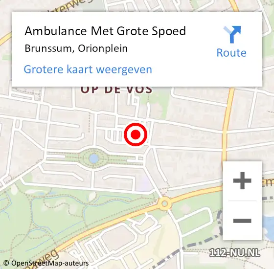 Locatie op kaart van de 112 melding: Ambulance Met Grote Spoed Naar Brunssum, Orionplein op 11 juni 2022 09:17