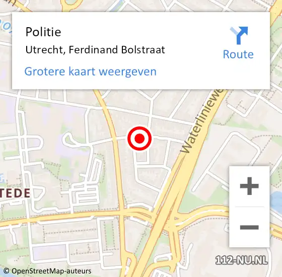 Locatie op kaart van de 112 melding: Politie Utrecht, Ferdinand Bolstraat op 11 juni 2022 09:49