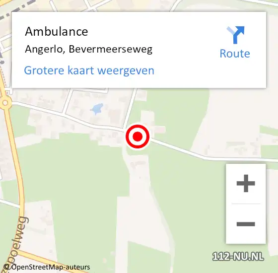 Locatie op kaart van de 112 melding: Ambulance Angerlo, Bevermeerseweg op 19 juli 2014 20:24