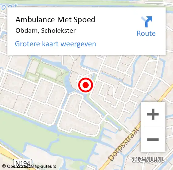 Locatie op kaart van de 112 melding: Ambulance Met Spoed Naar Obdam, Scholekster op 11 juni 2022 09:55