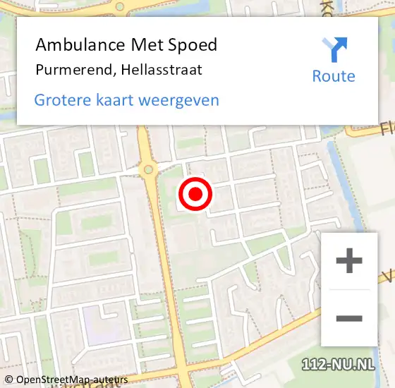 Locatie op kaart van de 112 melding: Ambulance Met Spoed Naar Purmerend, Hellasstraat op 11 juni 2022 10:19