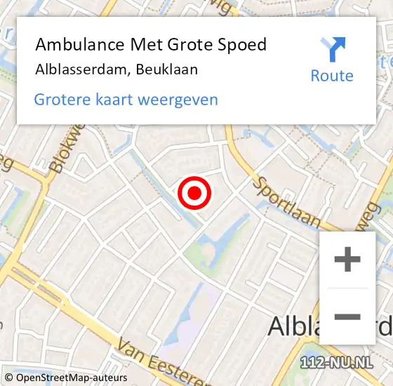 Locatie op kaart van de 112 melding: Ambulance Met Grote Spoed Naar Alblasserdam, Beuklaan op 11 juni 2022 10:31