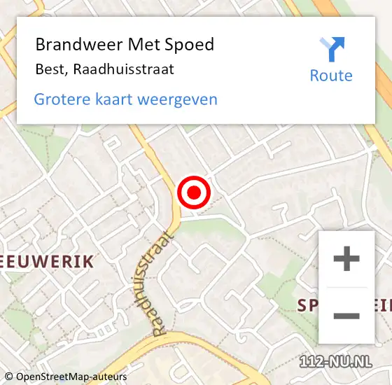 Locatie op kaart van de 112 melding: Brandweer Met Spoed Naar Best, Raadhuisstraat op 11 juni 2022 10:34