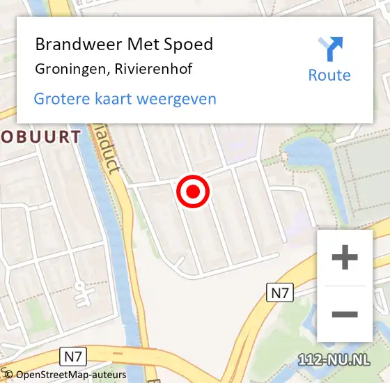 Locatie op kaart van de 112 melding: Brandweer Met Spoed Naar Groningen, Rivierenhof op 11 juni 2022 10:36