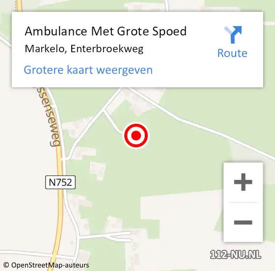Locatie op kaart van de 112 melding: Ambulance Met Grote Spoed Naar Markelo, Enterbroekweg op 11 juni 2022 10:42