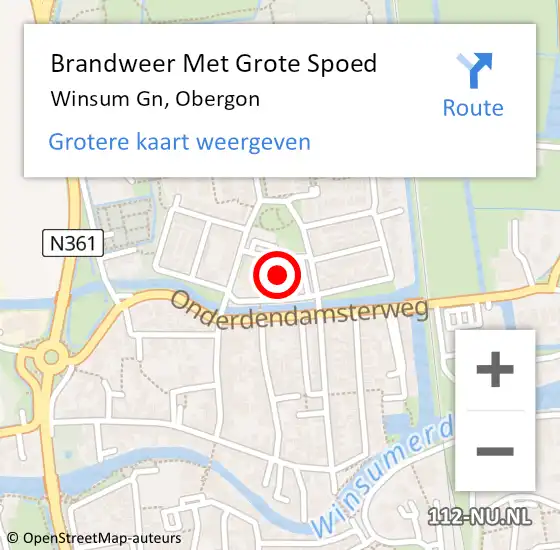 Locatie op kaart van de 112 melding: Brandweer Met Grote Spoed Naar Winsum Gn, Obergon op 19 juli 2014 20:30