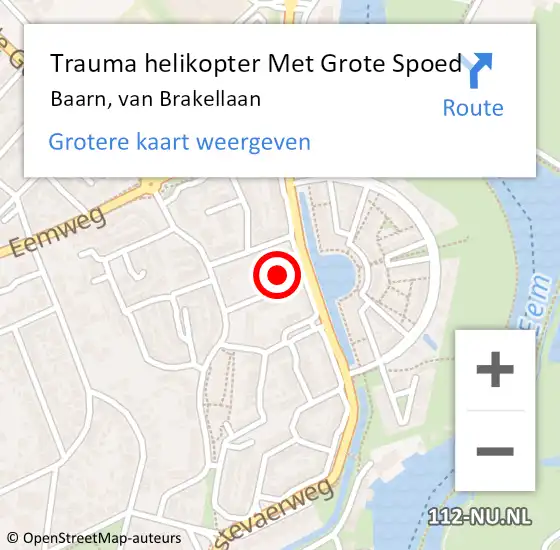 Locatie op kaart van de 112 melding: Trauma helikopter Met Grote Spoed Naar Baarn, van Brakellaan op 11 juni 2022 12:05