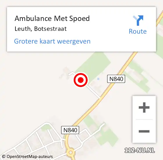 Locatie op kaart van de 112 melding: Ambulance Met Spoed Naar Leuth, Botsestraat op 11 juni 2022 12:06