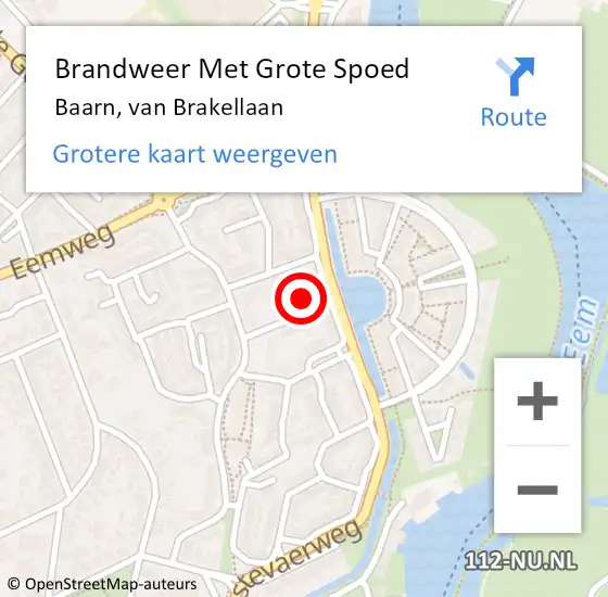 Locatie op kaart van de 112 melding: Brandweer Met Grote Spoed Naar Baarn, van Brakellaan op 11 juni 2022 12:12