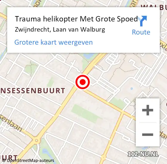 Locatie op kaart van de 112 melding: Trauma helikopter Met Grote Spoed Naar Zwijndrecht, Laan van Walburg op 11 juni 2022 12:13