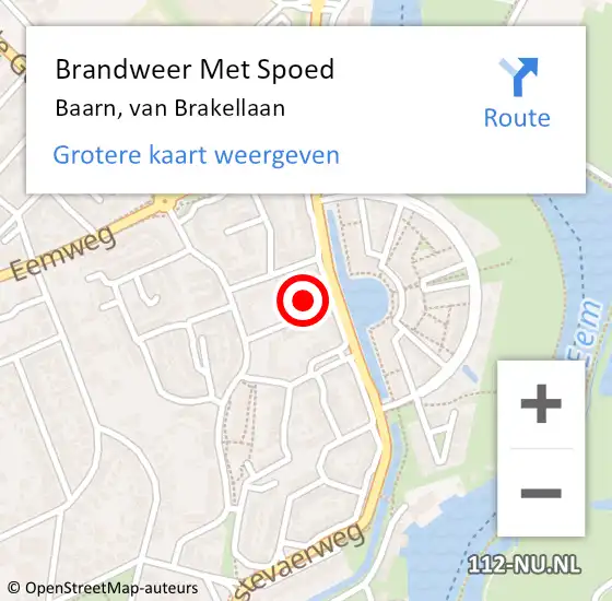 Locatie op kaart van de 112 melding: Brandweer Met Spoed Naar Baarn, van Brakellaan op 11 juni 2022 12:15