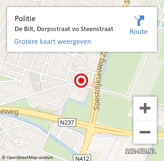 Locatie op kaart van de 112 melding: Politie De Bilt, Dorpsstraat vo Steenstraat op 11 juni 2022 12:25