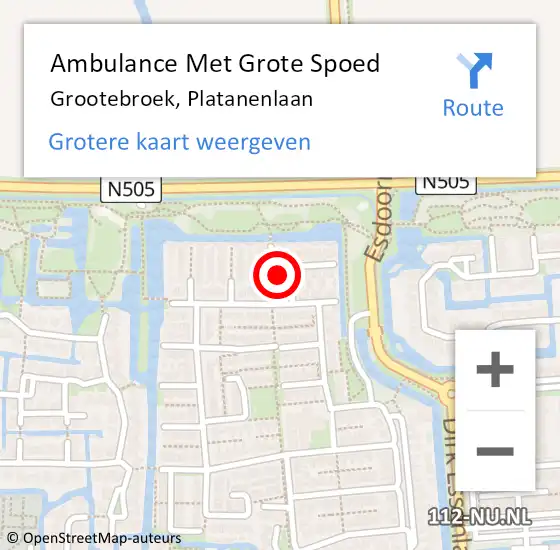 Locatie op kaart van de 112 melding: Ambulance Met Grote Spoed Naar Grootebroek, Platanenlaan op 11 juni 2022 12:36