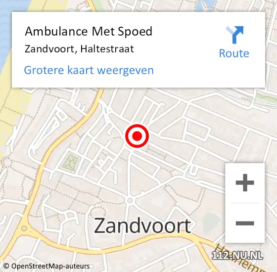 Locatie op kaart van de 112 melding: Ambulance Met Spoed Naar Zandvoort, Haltestraat op 11 juni 2022 12:43