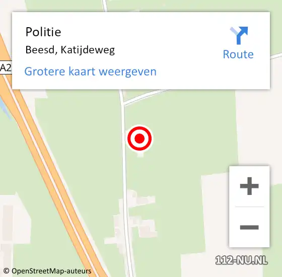 Locatie op kaart van de 112 melding: Politie Beesd, Katijdeweg op 11 juni 2022 12:50