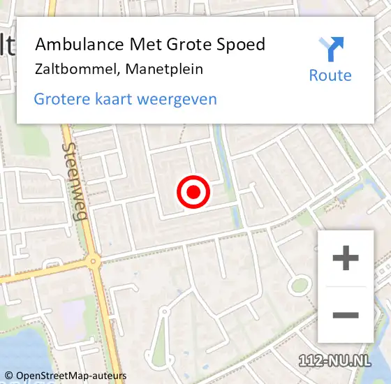 Locatie op kaart van de 112 melding: Ambulance Met Grote Spoed Naar Zaltbommel, Manetplein op 11 juni 2022 13:02