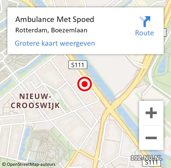 Locatie op kaart van de 112 melding: Ambulance Met Spoed Naar Rotterdam, Boezemlaan op 11 juni 2022 13:36