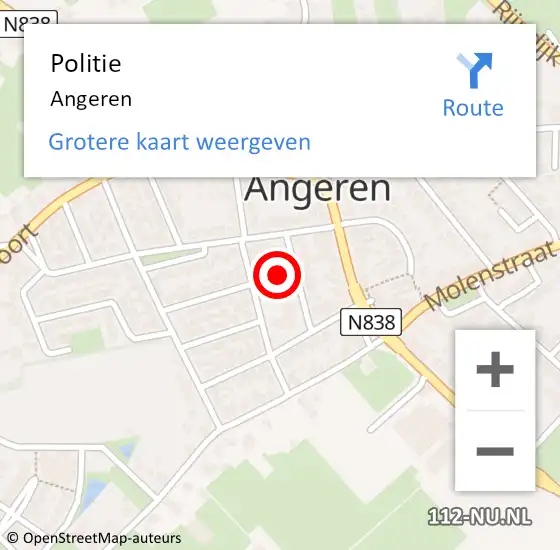 Locatie op kaart van de 112 melding: Politie Angeren op 11 juni 2022 13:56