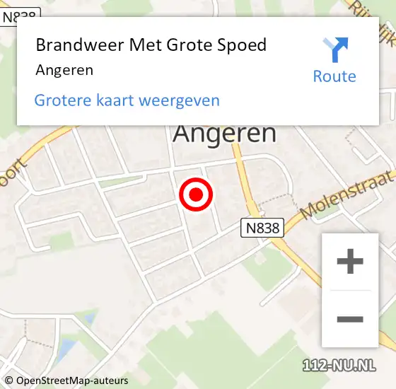 Locatie op kaart van de 112 melding: Brandweer Met Grote Spoed Naar Angeren op 11 juni 2022 13:56