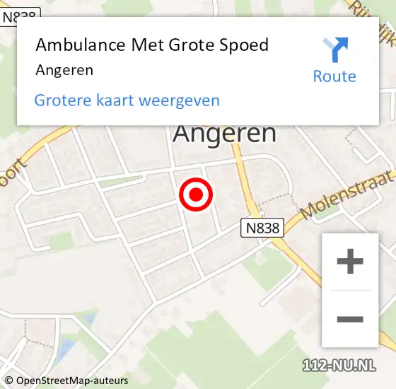 Locatie op kaart van de 112 melding: Ambulance Met Grote Spoed Naar Angeren op 11 juni 2022 13:59