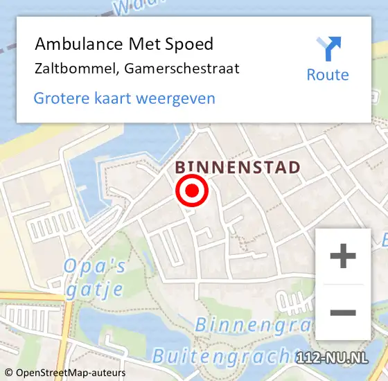 Locatie op kaart van de 112 melding: Ambulance Met Spoed Naar Zaltbommel, Gamerschestraat op 11 juni 2022 14:22