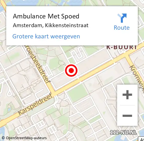 Locatie op kaart van de 112 melding: Ambulance Met Spoed Naar Amsterdam-Zuidoost, Kikkensteinstraat op 11 juni 2022 14:34