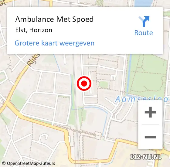Locatie op kaart van de 112 melding: Ambulance Met Spoed Naar Elst, Horizon op 11 juni 2022 14:36