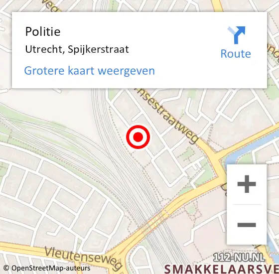 Locatie op kaart van de 112 melding: Politie Utrecht, Spijkerstraat op 11 juni 2022 14:41