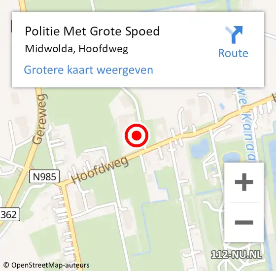 Locatie op kaart van de 112 melding: Politie Met Grote Spoed Naar Midwolda, Hoofdweg op 11 juni 2022 14:53