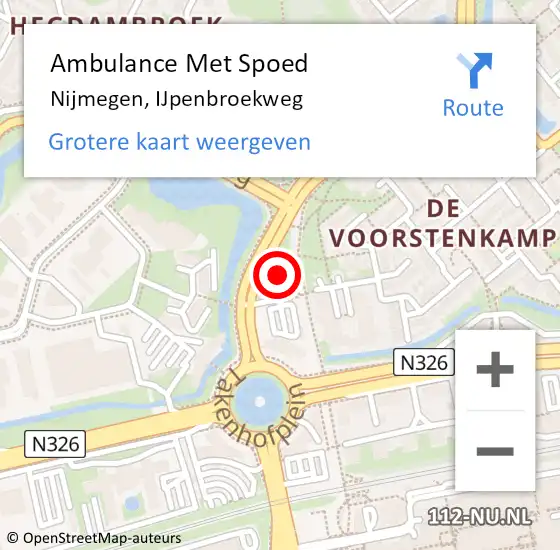 Locatie op kaart van de 112 melding: Ambulance Met Spoed Naar Nijmegen, IJpenbroekweg op 11 juni 2022 14:53