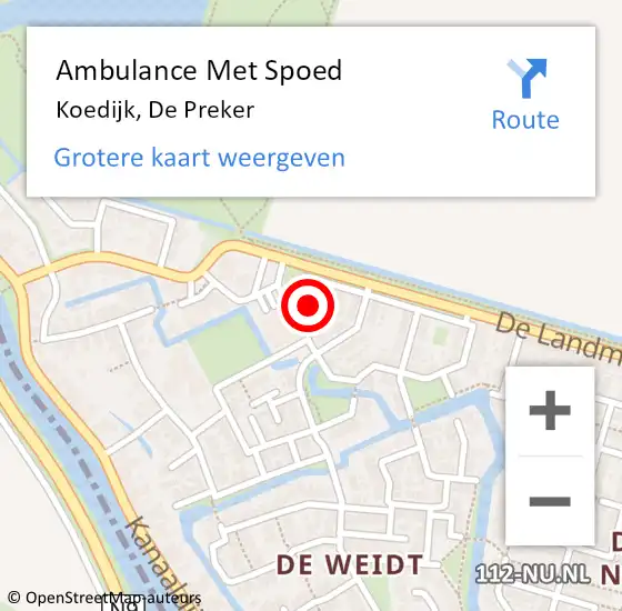 Locatie op kaart van de 112 melding: Ambulance Met Spoed Naar Koedijk, De Preker op 11 juni 2022 14:53