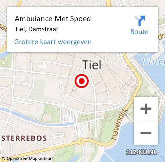 Locatie op kaart van de 112 melding: Ambulance Met Spoed Naar Tiel, Damstraat op 11 juni 2022 15:11