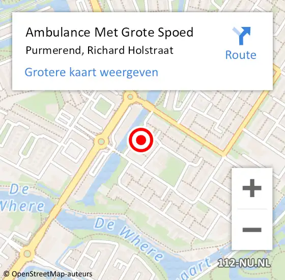 Locatie op kaart van de 112 melding: Ambulance Met Grote Spoed Naar Purmerend, Richard Holstraat op 11 juni 2022 15:23