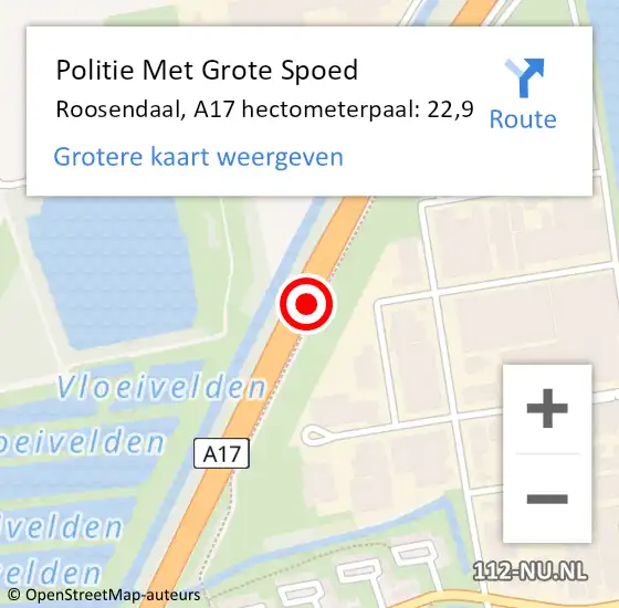 Locatie op kaart van de 112 melding: Politie Met Grote Spoed Naar Roosendaal, A17 hectometerpaal: 22,9 op 11 juni 2022 15:37