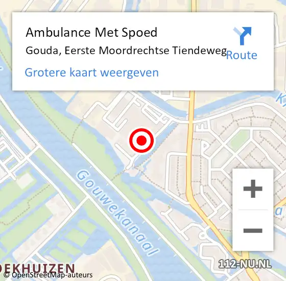 Locatie op kaart van de 112 melding: Ambulance Met Spoed Naar Gouda, Eerste Moordrechtse Tiendeweg op 11 juni 2022 15:52