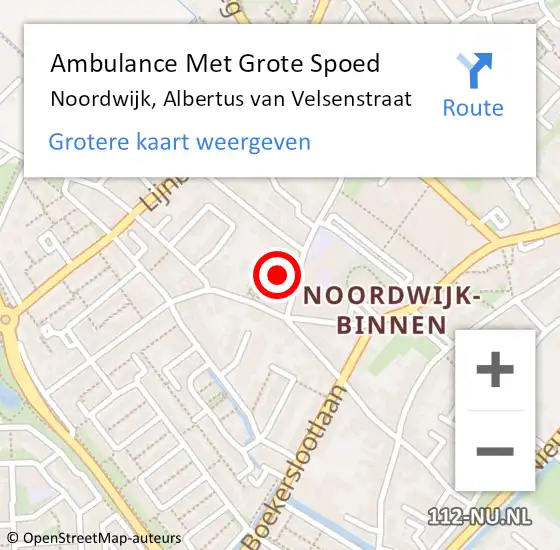 Locatie op kaart van de 112 melding: Ambulance Met Grote Spoed Naar Noordwijk, Albertus van Velsenstraat op 11 juni 2022 16:30