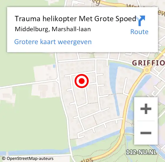Locatie op kaart van de 112 melding: Trauma helikopter Met Grote Spoed Naar Middelburg, Marshall-laan op 11 juni 2022 16:31