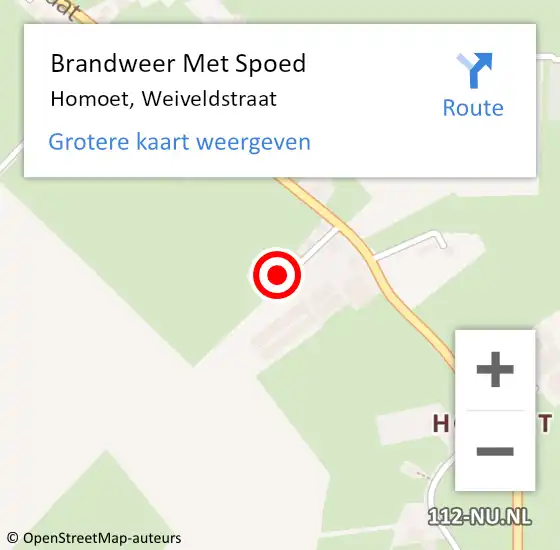 Locatie op kaart van de 112 melding: Brandweer Met Spoed Naar Homoet, Weiveldstraat op 11 juni 2022 16:35