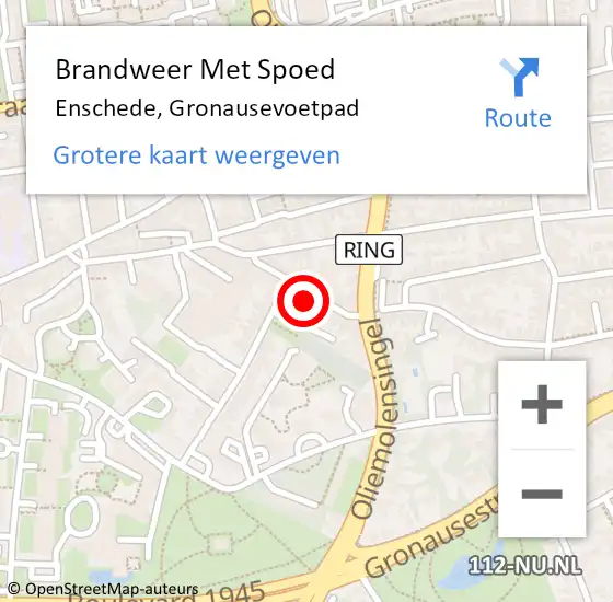 Locatie op kaart van de 112 melding: Brandweer Met Spoed Naar Enschede, Gronausevoetpad op 11 juni 2022 16:40