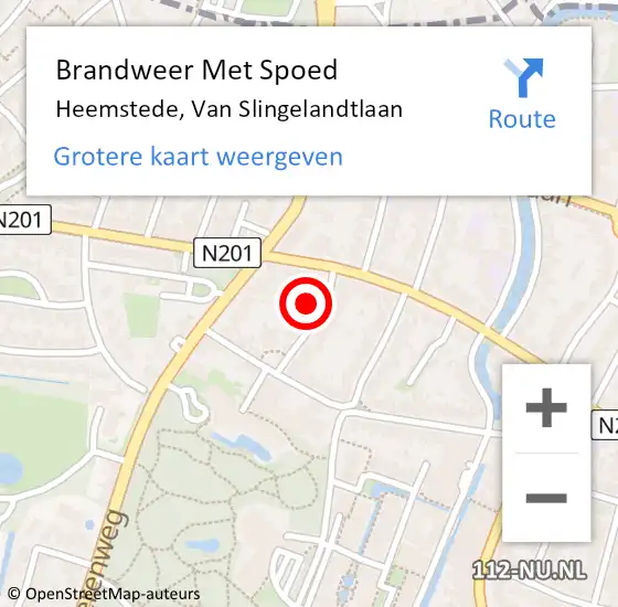 Locatie op kaart van de 112 melding: Brandweer Met Spoed Naar Heemstede, Van Slingelandtlaan op 11 juni 2022 16:42