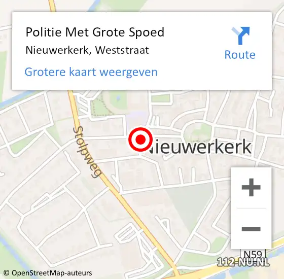 Locatie op kaart van de 112 melding: Politie Met Grote Spoed Naar Nieuwerkerk, Weststraat op 11 juni 2022 16:52