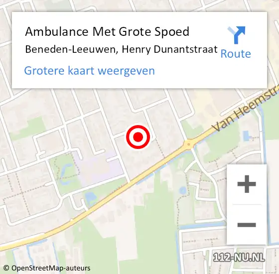 Locatie op kaart van de 112 melding: Ambulance Met Grote Spoed Naar Beneden-Leeuwen, Henry Dunantstraat op 11 juni 2022 17:01