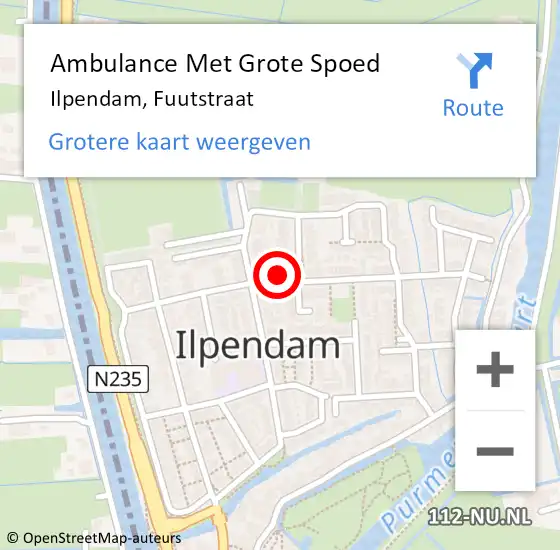 Locatie op kaart van de 112 melding: Ambulance Met Grote Spoed Naar Ilpendam, Fuutstraat op 11 juni 2022 17:12