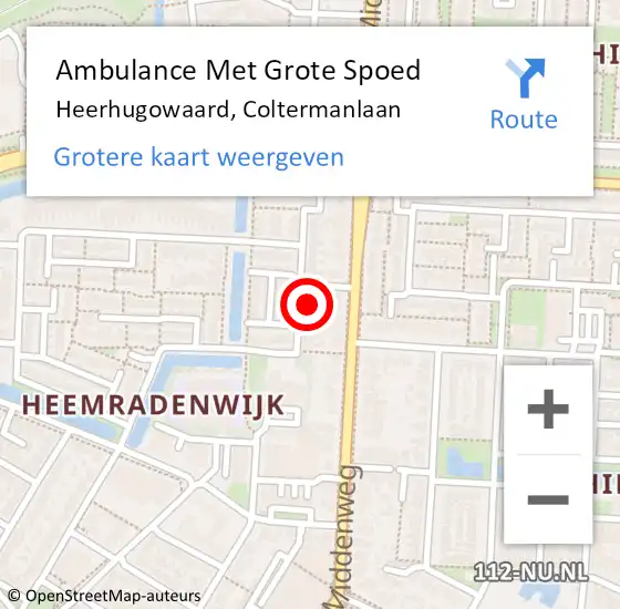 Locatie op kaart van de 112 melding: Ambulance Met Grote Spoed Naar Heerhugowaard, Coltermanlaan op 11 juni 2022 17:28